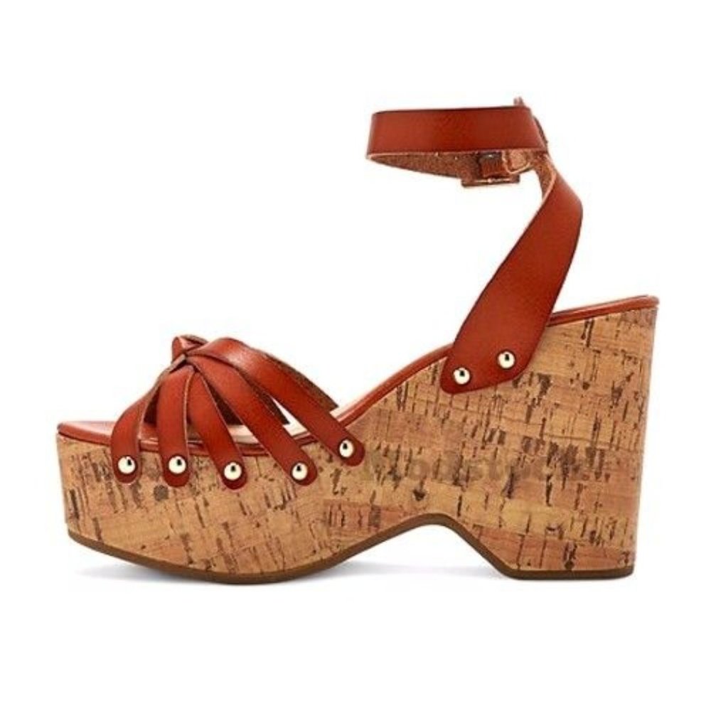 Womens Mossimo Supply Cognac Erie Platform Wedge Sandals NWOT